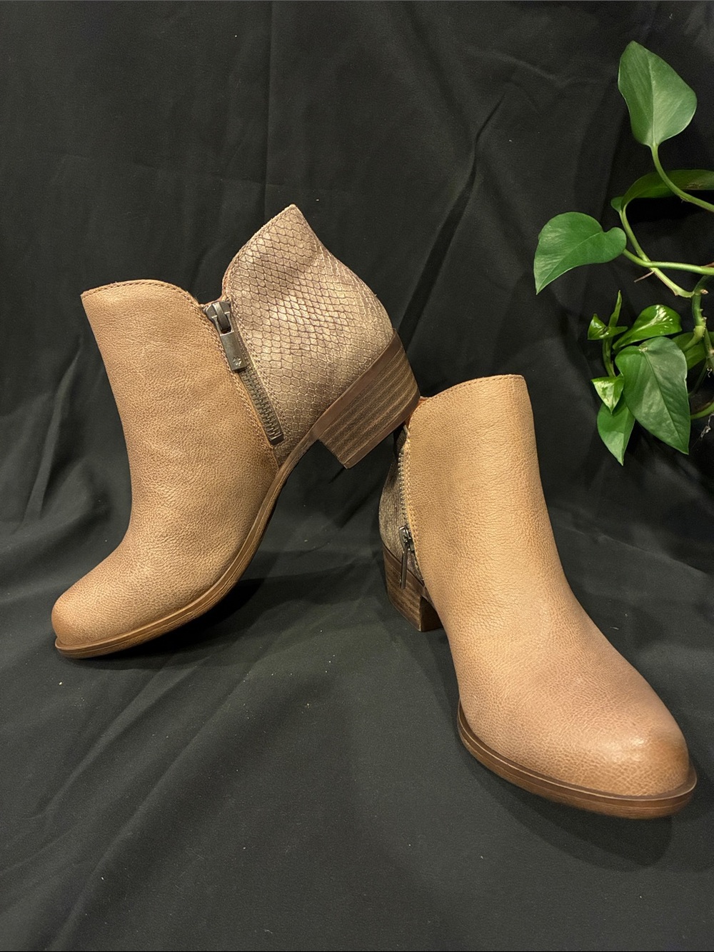 NWT Size 6 Lucky Brand LK-Blare Brindle/Taupe Ankle Booties with Zippers (ABBA)